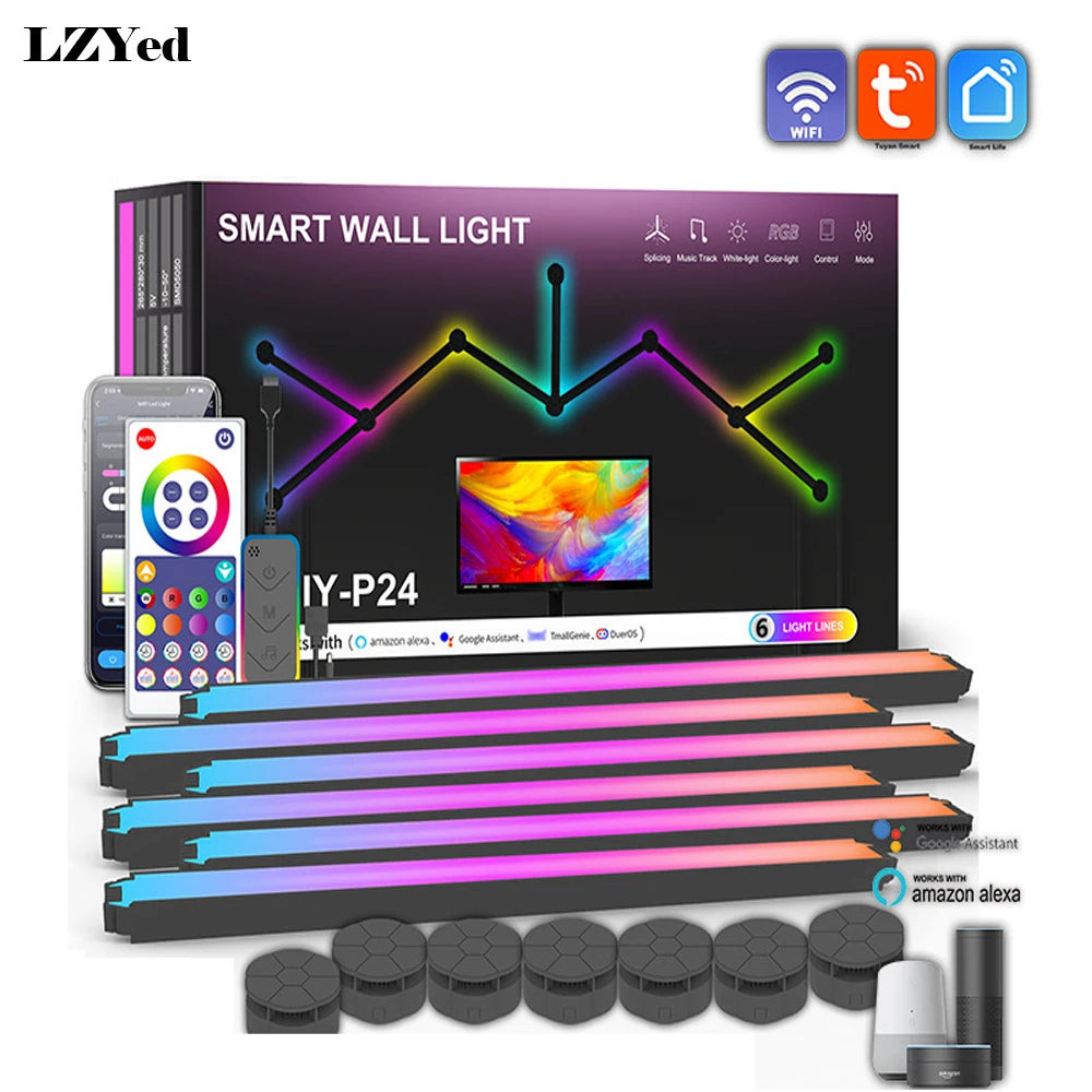 Smart Wifi Splicing Wall Light RGBIC Wall DIY Decorative Ambiance LED Night Light Dimmable for Game Room Bedroom TV Decoration