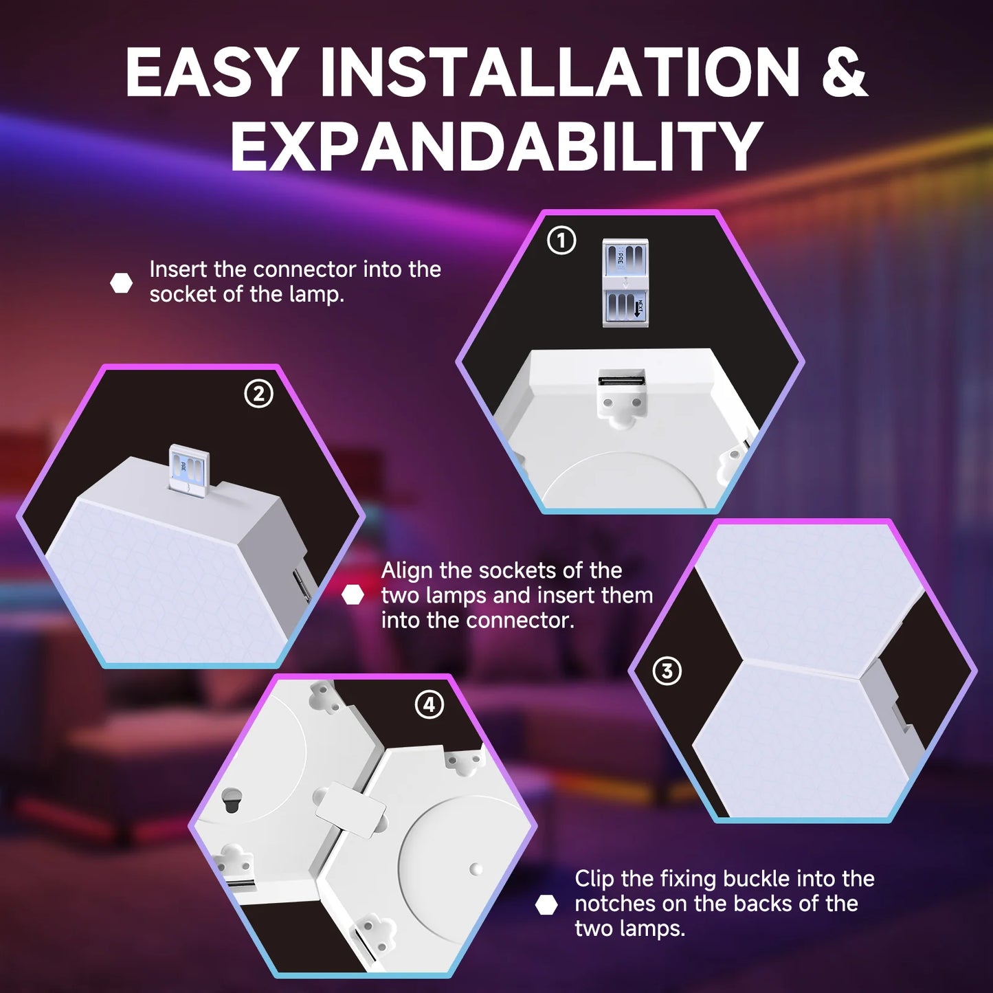 Hexagon Light Panels,Music Sync RGB Hexagon LED Lights Gaming Lights with APP & Remote Control for Home Decor Gaming