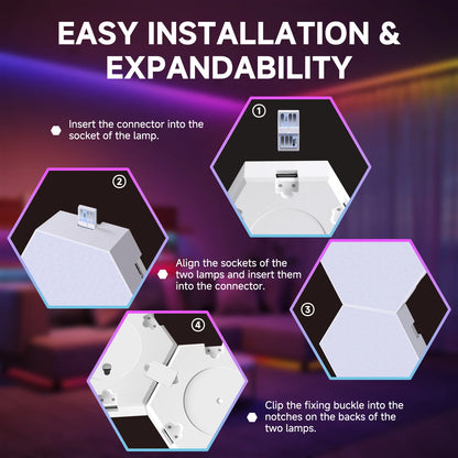 Hexagon Light Panels,Music Sync RGB Hexagon LED Lights Gaming Lights with APP & Remote Control for Home Decor Gaming