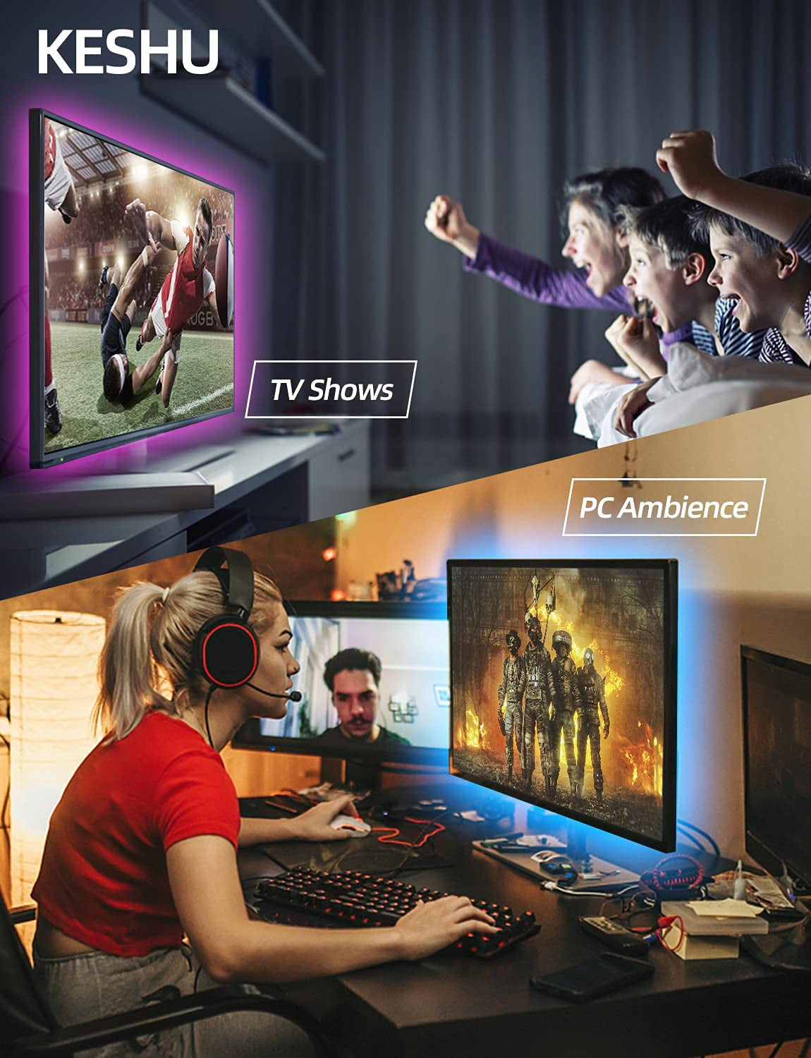 LED Lights for TV Led Backlight TV Led Lights USB Powered TV Lights 9.84Ft Led TV Backlight Sync with Music Bluetooth APP Control Led Strip Lights for Bedroom Gaming Bookcase