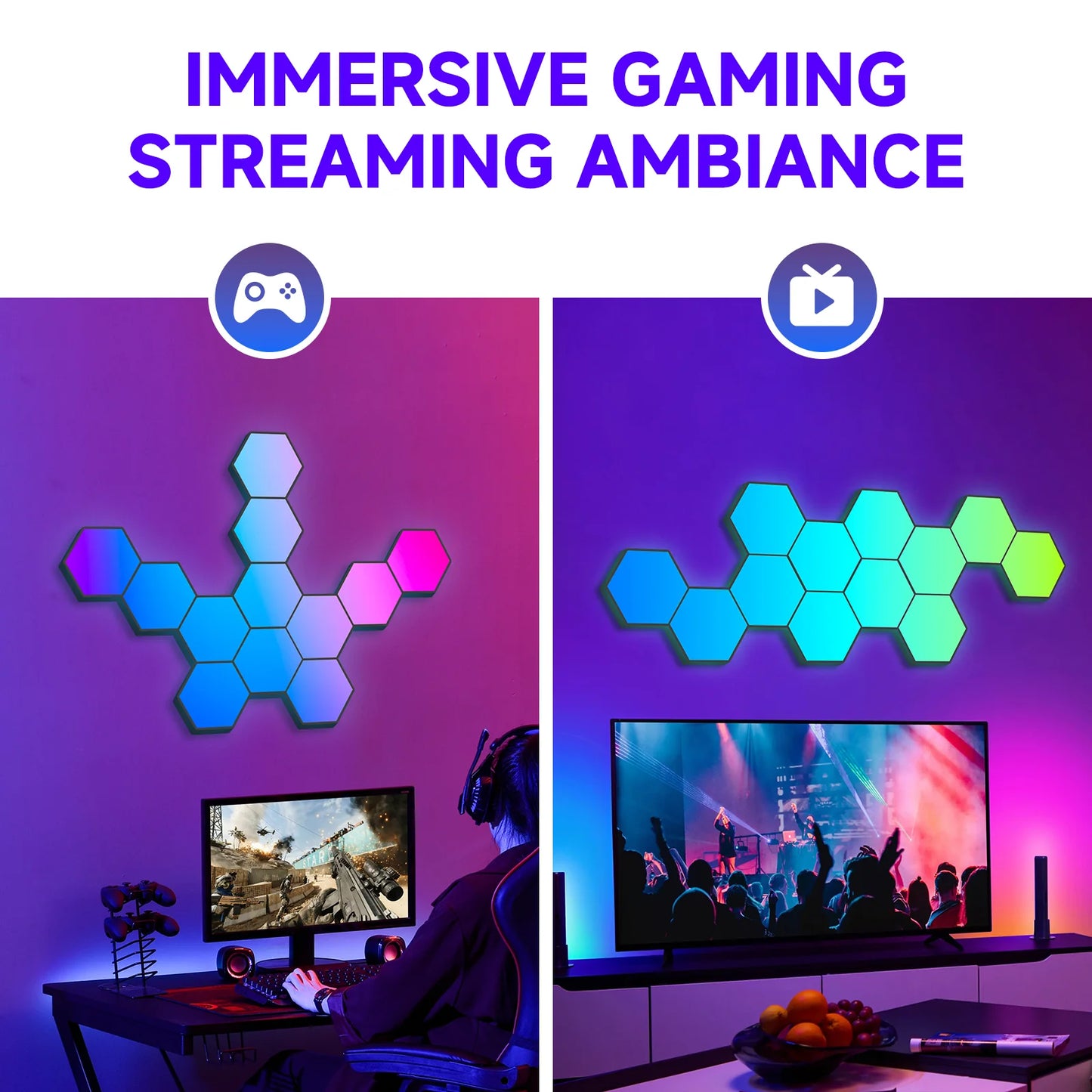 Hexagon Light Panels,Music Sync RGB Hexagon LED Lights Gaming Lights with APP & Remote Control for Home Decor Gaming