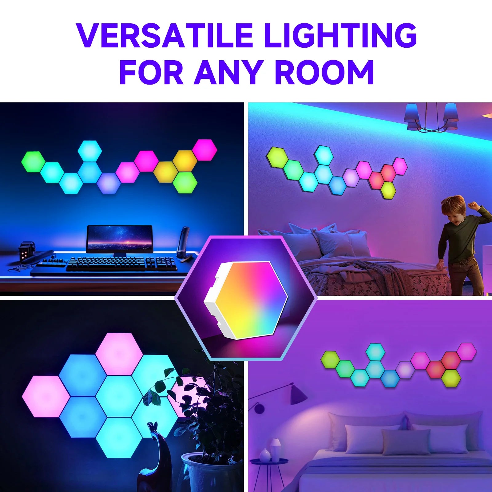 Hexagon Light Panels,Music Sync RGB Hexagon LED Lights Gaming Lights with APP & Remote Control for Home Decor Gaming