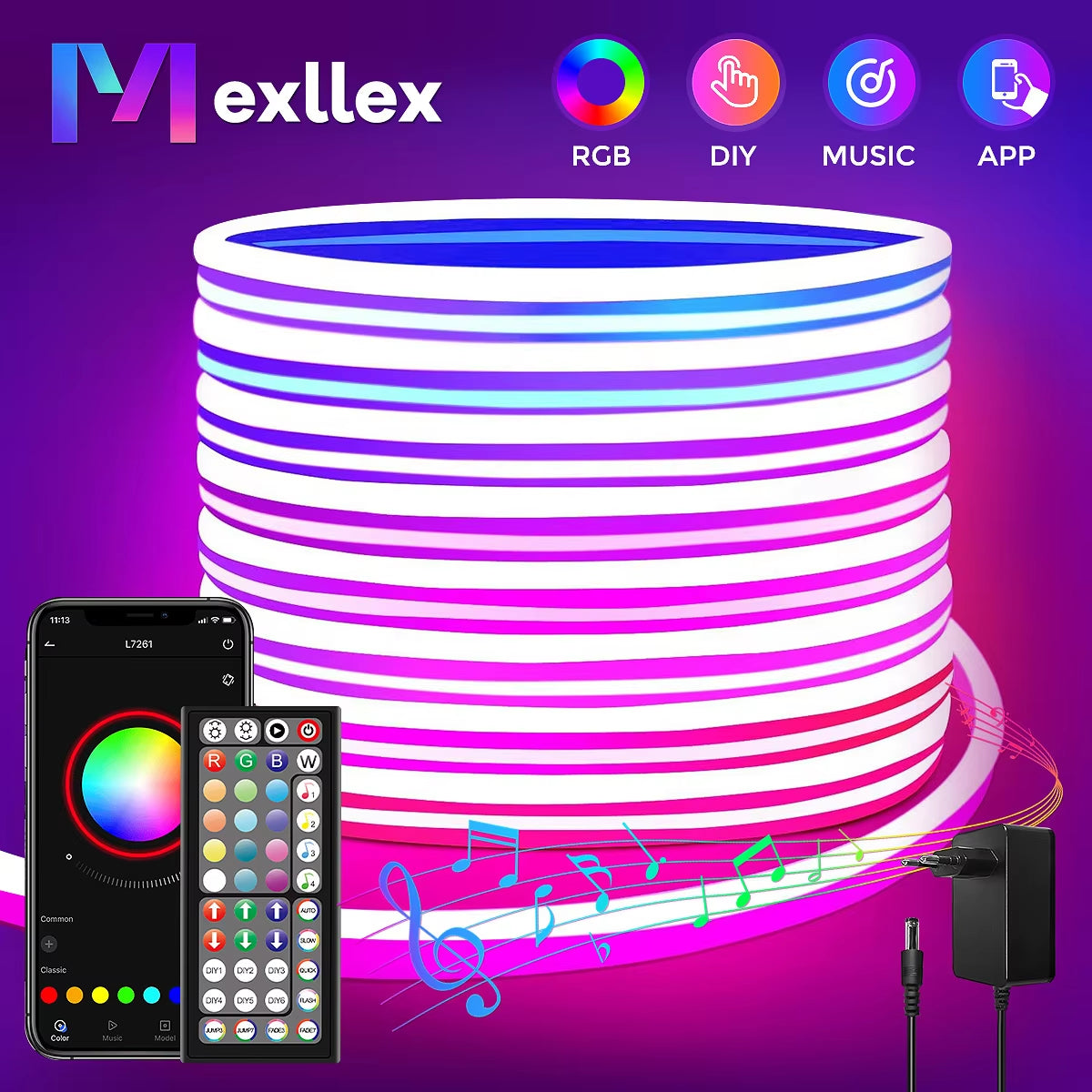 30M/20M  RGB Neon Light Strip with APP &Remote, Color Change Waterproof Music Sync Mode for Bedroom Room Outdoors Decro