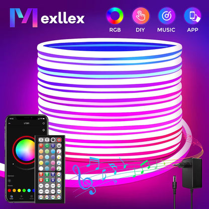 30M/20M  RGB Neon Light Strip with APP &Remote, Color Change Waterproof Music Sync Mode for Bedroom Room Outdoors Decro