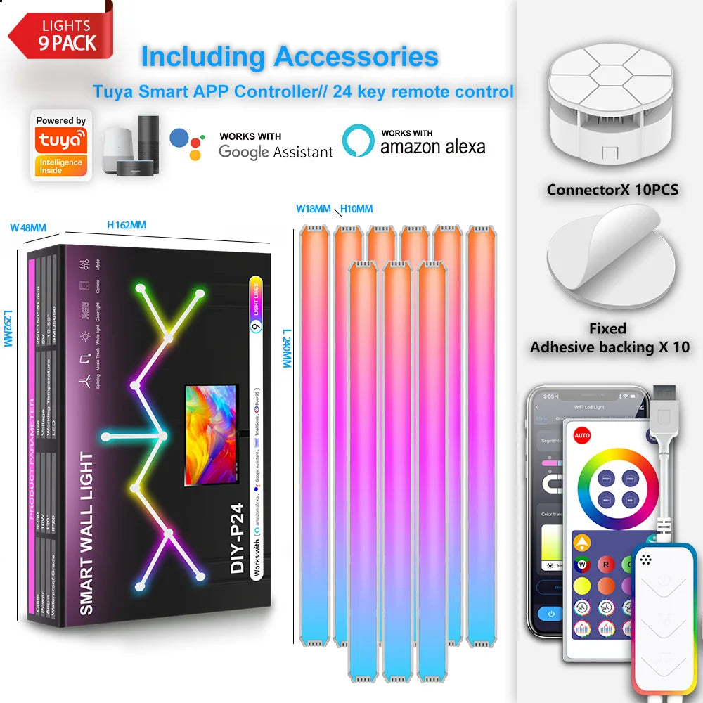 Smart Wifi Splicing Wall Light RGBIC Wall DIY Decorative Ambiance LED Night Light Dimmable for Game Room Bedroom TV Decoration